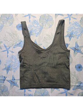 Express Fitted Ribbed Scoop Neck Cropped Tank Olive Green Womens Sz S/M (SKU 021